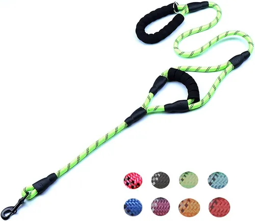 Vista 10 de Love Dream Correa para perro de 5 pies de largo con 2 cómodas asas acolchadas, hilos reflectantes con doble asa para control de seguridad, correa
