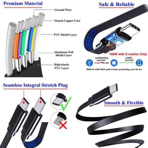 Vista 4 de Cable de carga rápida USB-C a USB-C de 100 W compatible con iPhone 16 15 Pro Max, Galaxy S25 S24 S23, Pixel 9 8, cable de punta tipo C de 0.394