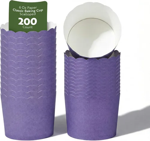 Vista 38 de Restaurantware Paquete de 200 moldes de papel para cupcakes de 3.38 onzas, resistentes a la grasa, festoneados para horno, elegantes tazas