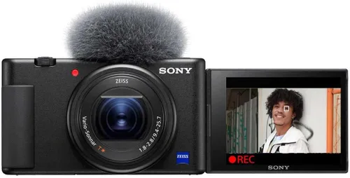 Vista 2 de Sony ZV-1 Cámara digital compacta 4K HD, color negro, paquete con agarre de disparo GP-VPT3, paquete de software Mac, bolsa de hombro, protector