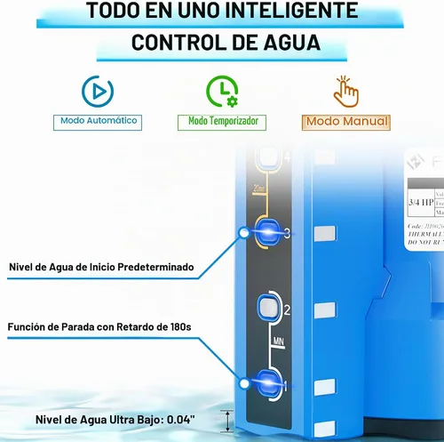 Vista 3 de FOTING Bomba de sumidero 3/4HP Bomba de agua sumergible automática de 4 modos, 2400 GPH termoplástica eléctrica portátil bomba de agua
