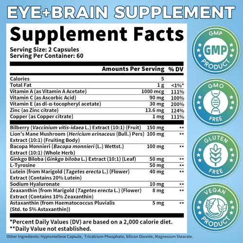 Vista 2 de Suplemento cerebral ocular para memoria y enfoque 14 en 1 Vitaminas