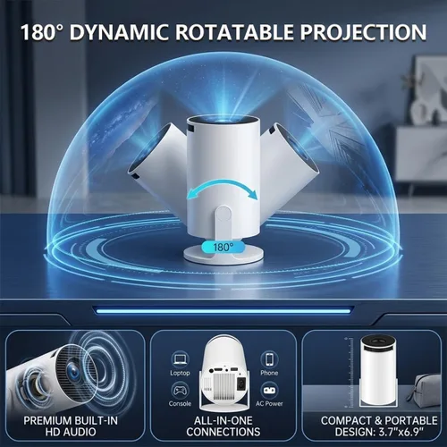 Vista 8 de Mini proyector con Wifi y Bluetooth, soporte 4K con Android 11 blanco-1