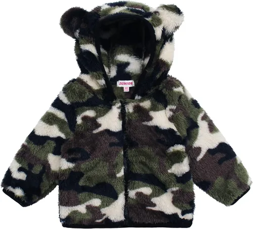Vista 32 de Chaqueta con capucha de forro polar con cremallera para niñas y niños pequeños, abrigo de osito cálido de invierno Negro