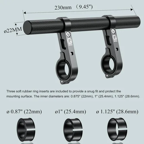 Vista 3 de BRCOVAN Extensor de Manillar de Fibra de Carbono de 9.45'' de Largo con Base de Montaje de Abrazadera de Aleación de Aluminio Compatible