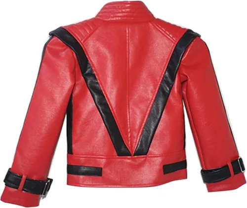 Vista 2 de Michael Punk - Chaqueta para niños, chaqueta para niños, disfraz de regalo para fiesta de perfromance zombi, imitación cumpleaños (rojo, 5T), Rojo