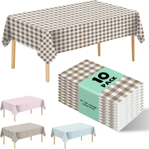 Vista 20 de Paquete de 10 manteles desechables de plástico premium de 54 x 108 pulgadas, mantel rectangular para mesa, para cumpleaños, bodas, Navidad, Beige