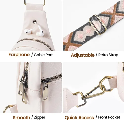 Vista 5 de JXWENBYX Bolso bandolera para mujer, de piel sintética, pequeño, bandolera, mochila cruzada a la moda, bolsa de pecho para viajar, senderismo