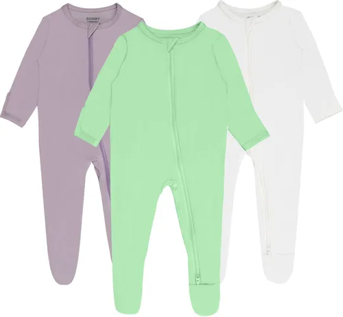 Vista 12 de Pijamas de bebé para niño con pies y puños, hechos de rayón de bambú, con cierre de dos vías y manga larga Celadon-aqua Green-pail Lila