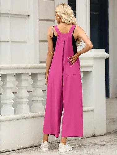 Vista 2 de luvamia Overol para mujer, casual, holgado, pierna ancha, bohemio, con bolsillos, overol con pechera