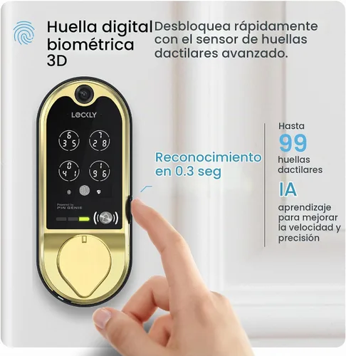 Vista 4 de Lockly Cerradura inteligente Vision con timbre de video HD Cerradura de puerta de huellas dactilares para puerta delantera, teclado de pantalla