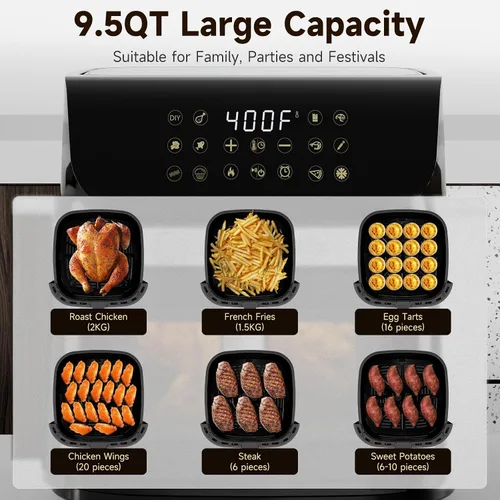 Vista 3 de Kitchen Elite Horno freidora de aire con acero inoxidable, freidora de aire grande de 9.5 cuartos de galón, 9 preajustes de cocción de 1 toque