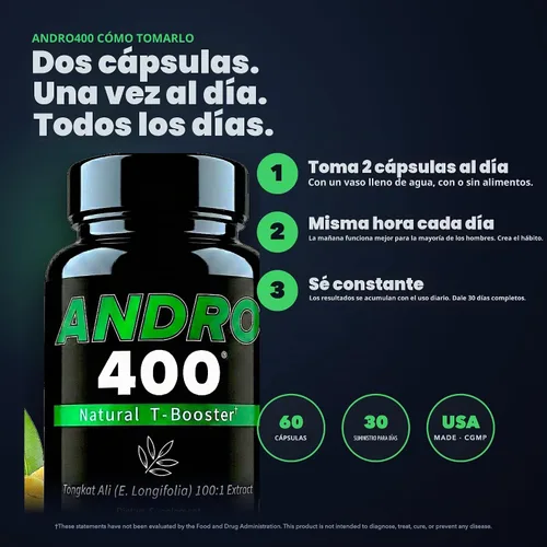 Vista 5 de Andro400 Suplementos naturales T Booster para hombres – Tradicional Tongkat Ali (Eurycoma Longifolia) Extracto 100:1 – Fórmula herbaria