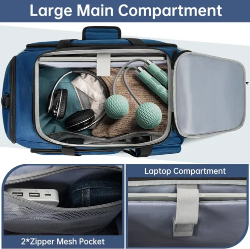 Vista 5 de Bolsa de gimnasio con compartimento para zapatos y computadora portátil para hombres y mujeres, resistente al agua, mochila deportiva para gimnasio