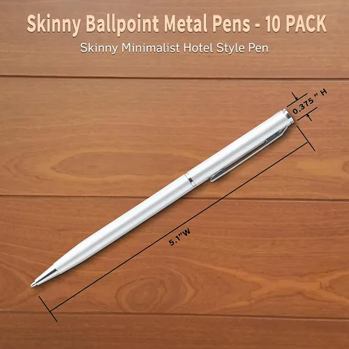 Vista 5 de DISCOUNT PROMOS Paquete de 10 bolígrafos de metal delgados – elegante, retorcido, tinta negra, color plateado