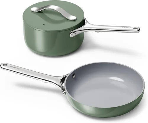Vista 12 de Juego Mini de Utensilios de Cocina Caraway - Sartén Antiadherente de Cerámica (1.05 qt, 8") Cacerola (1.75 qt) y Estante de Almacenamiento - No