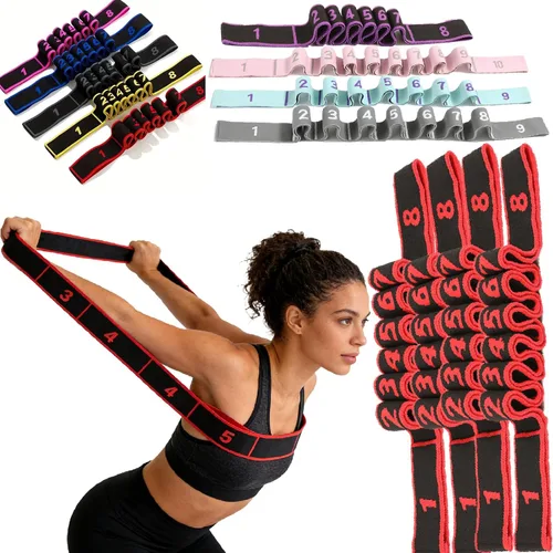 Vista 15 de Banda de resistencia de fitness para estiramiento y yoga, banda de resistencia de yoga ajustable de 8 segmentos con asas para brazos, ejercicio