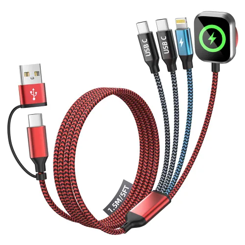 Vista 30 de Travel Essentials - Cable de carga múltiple 4 en 1 para cargador de reloj de iPhone, USB A a doble tipo C/IP/iWatch, cargadores de viaje