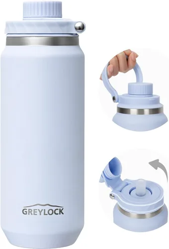 Vista 18 de Greylock Botella de agua aislada de 20 onzas con tapa con pajilla, botellas de agua deportivas reutilizables de acero inoxidable con asa plegable, a