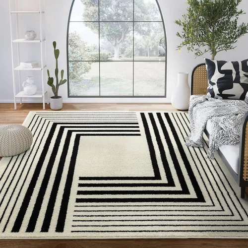 Vista 11 de Abani Luna Collection - Alfombra moderna de mármol amarillo, 4 x 6 pies, para sala de estar, dormitorio y oficina Negro
