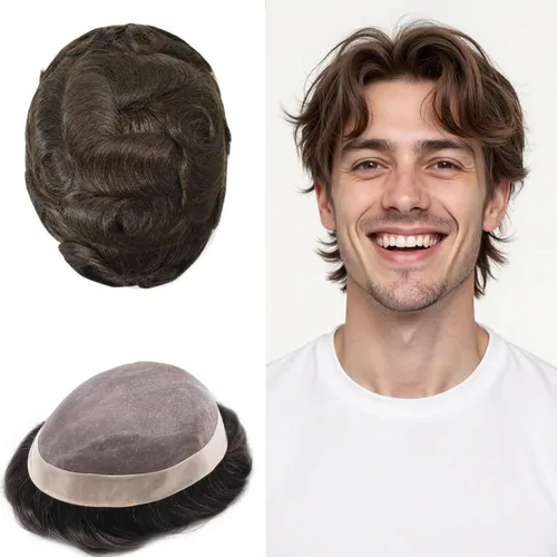 Vista 27 de Mens Toupee Hair Piece Real Human Hair Fine Mono Toupee para hombres Sistema de reemplazo de cabello para hombre Postizo Protesis Capilar Para