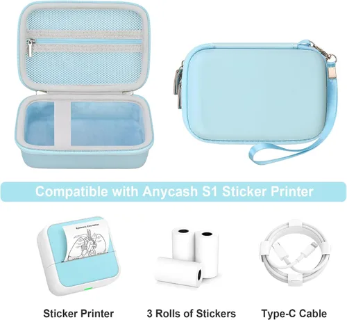 Vista 2 de Printpods - Estuche rígido de transporte para impresora de calcomanías Anycash S1, mini impresora con calcomanías, funda de protección