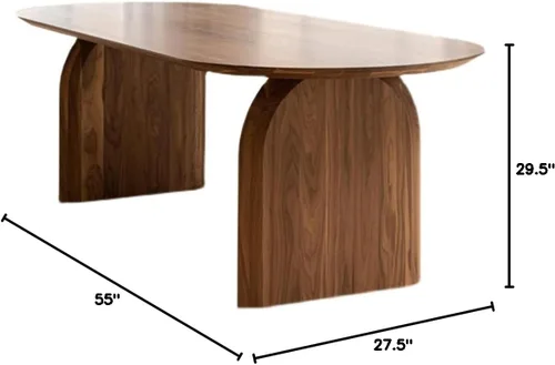 Vista 2 de Moderna mesa ovalada sólida con doble pedestal, madera natural, muebles de estilo Wabi-sabi para comedor, cocina, ocio, mesa de centro, color Marrón