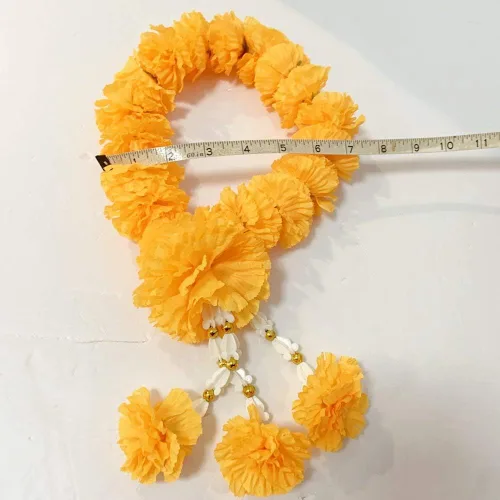 Vista 7 de Guirnalda de tagetes de caléndula artificial Phuang Malai tailandés indio adoración amarilla larga 15 pulgadas