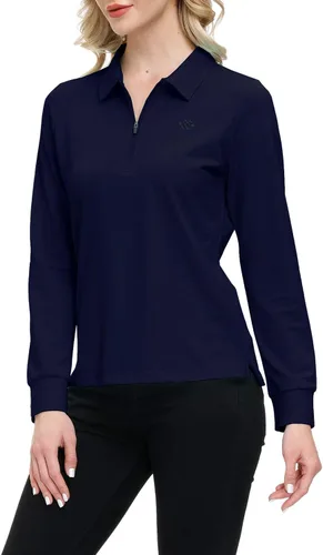 Vista 30 de JINSHI Polo de golf para mujer, de manga larga, con cremallera, deportiva, de secado rápido, atlética, casual, ajustada