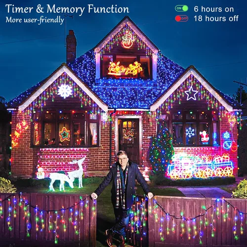 Vista 7 de Luces de Navidad de Carámbanos para Exteriores, 33 pies 400 Luces LED de Carámbanos para Exteriores, Luces Centelleantes Enchufables para Interiores