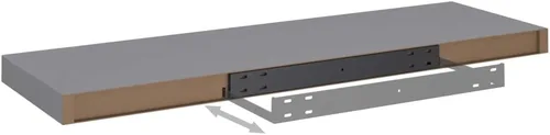 Vista 7 de 2 estantes flotantes montados en la pared, estantes de pared de MDF grises para dormitorio con soportes invisibles, estantes grises para decoración