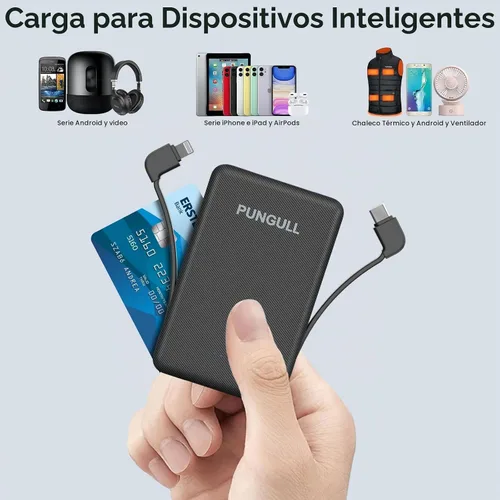 Vista 7 de Cargador portátil delgado de 5000 mAh – Mini banco de energía compacto pequeño cable integrado lindo teléfono celular celular batería externa 5V
