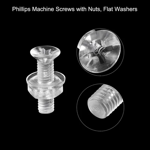 Vista 4 de uxcell Tornillos de máquina Phillips de plástico M3 x 0.472 in con tuercas y arandelas planas, pernos de máquina de cabeza plana de PC