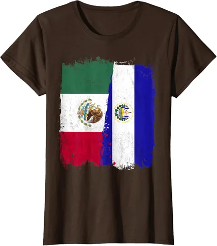 Vista 21 de Camiseta con la bandera mexicana de El Salvador con la mitad de la bandera mexicana de El Salvador