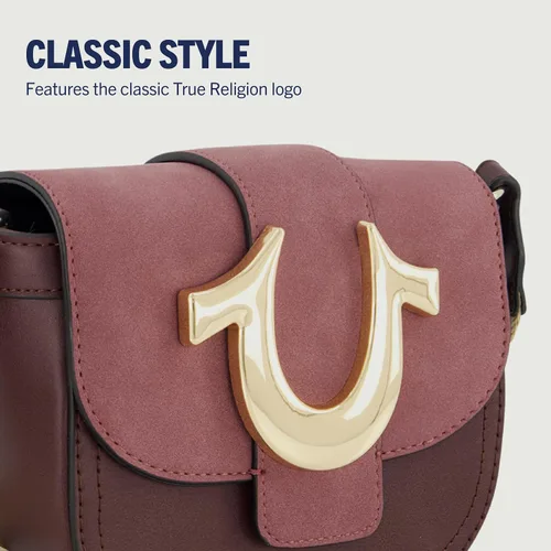 Vista 3 de True Religion Women's Crossbody Purse, Suede Mini Flap Adjustable Shoulder Bag with Horseshoe Logo