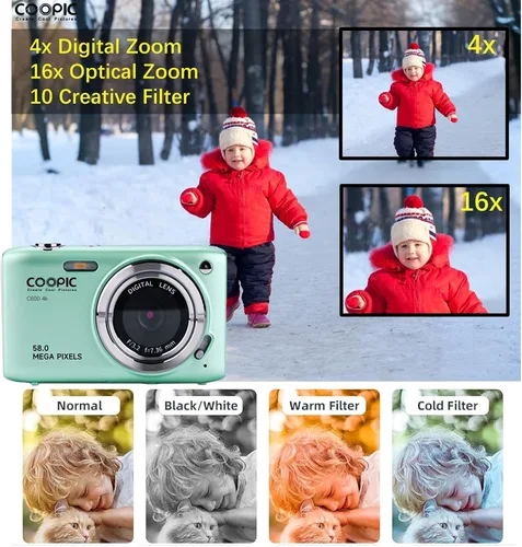 Vista 2 de Cámara digital C600 HD con tarjeta TF de 32 GB, 58 MP, video 4K, LCD grande ideal para viajes, vlogging, fotografía creativa principiantes y niños