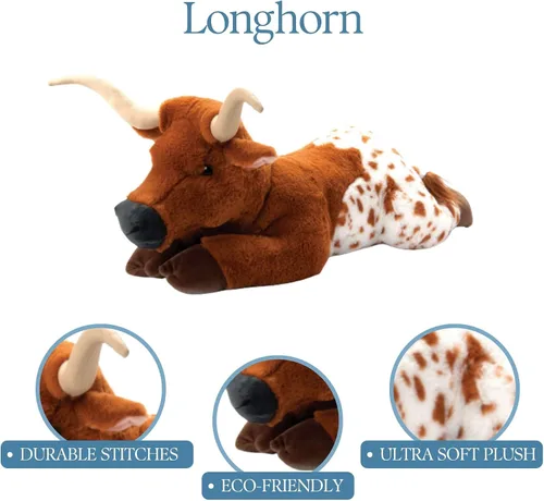 Vista 4 de The Petting Zoo Longhorn - Peluche de animales de peluche, regalos para niños, animales salvajes de Onez, juguete de peluche de cuerno largo, 24