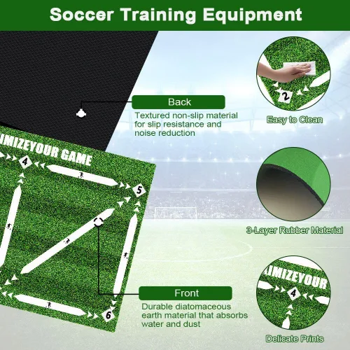 Vista 3 de Tapete de entrenamiento de pasos de fútbol, 35 x 24 pulgadas, tapete de fútbol con bolsa de almacenamiento y red de entrenamiento de retorno,
