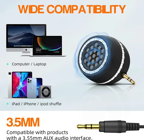 Vista 6 de Altavoz Mini Portátil, Altavoz Móvil de 3W con Entrada de Línea para Teléfonos Inteligentes/Tabletas/Computadoras con Interfaz de Audio AUX de 3.5mm