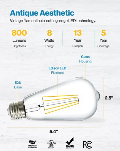 Vista 3 de ST64 - Bombilla de filamento led 8,5 W, varios colores y tamaños, 1/6