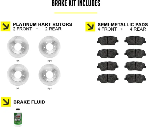 Vista 2 de Hart Brakes Kit Frenos y Rotores Delanteros Traseros Pastillas de Freno Delanteras y Traseras Rotores y Pastillas de Freno Semimetálicos