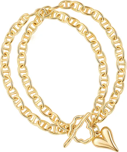 Vista 10 de PEARLADA Pulsera de cadena de oro de 18 quilates con capas, dije de moneda y cierre de palanca, joyería moderna con circonia cúbica 1. Cruz de hilo