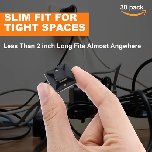 Vista 3 de Paquete de 30 unidades de bridas de 2 pulgadas con soporte adhesivo autoadhesivo, soportes de base para bridas de cable con clips de alambre