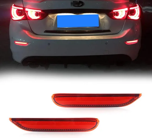 Vista 2 de Reflector de parachoques trasero LED óptico 3D rojo con luces de freno y señal de giro secuencial, kit de iluminación de freno estroboscópico