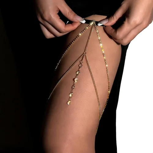 Vista 2 de Sexy Beach Multi-layere Leg Chain Crystal Thigh Chain Jewelry Summer Rhinestone Thigh Leg Chain Bikini Body Thigh Chain Jewelry for Women