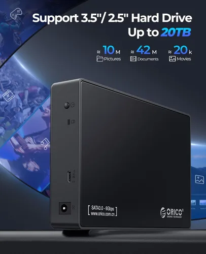 Vista 5 de ORICO Caja para disco duro externo de 3.5 pulgadas, SATA III a USB 3.1 tipo C para HDD, instalación sin herramientas, compatible con UASP