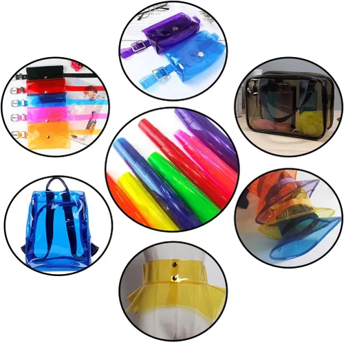Vista 6 de XHT 9 Piezas de Vinilo de PVC Transparente Claro, Película Fluorescente de Color Sólido Transparente Impermeable de 21cmx30cm para Lazos de Pelo