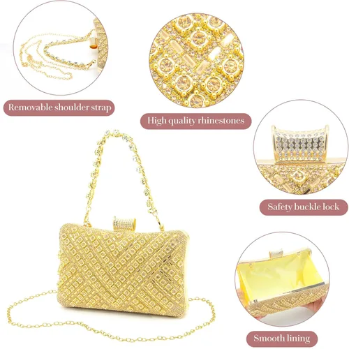 Vista 4 de Bolsos de mano con diamantes de imitación para mujer, bolso de noche brillante, bolso de novia de cristal para fiesta, graduación, boda