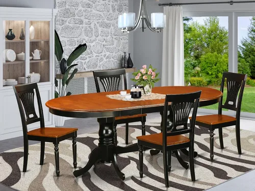 Vista 2 de East West Furniture PLAI5-BLK-W - Juego de comedor de 5 piezas para 4 personas, incluye una mesa de comedor ovalada con hojas de mariposa y 4 sillas
