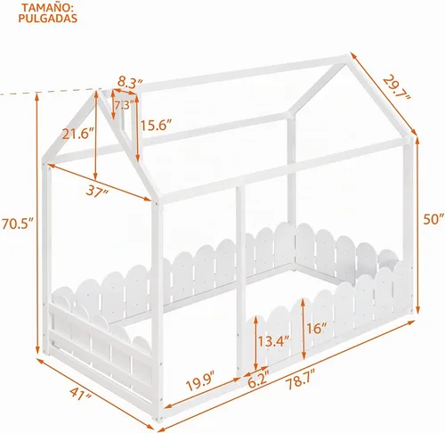 Vista 2 de Harper & Bright Designs Marco de cama individual para niños, cama Montessori de madera individual con barandillas en forma de valla, marcos de cama